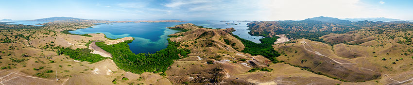 Drone panorama of Rinca Island