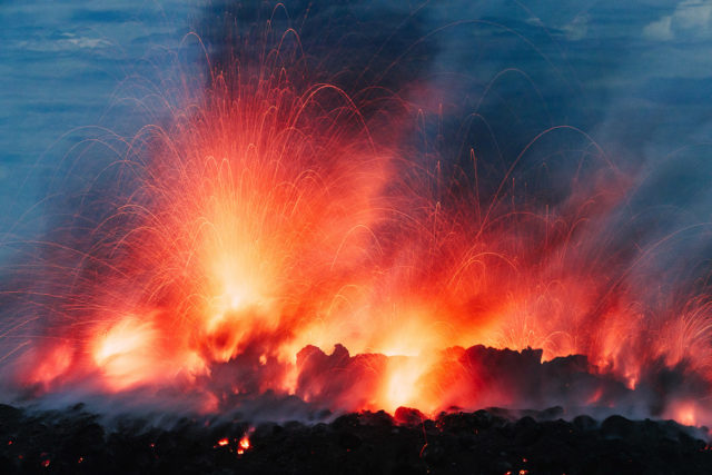 The erupting lava dome of Ibu volcano