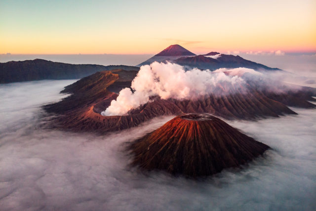 Bromo and Semeru – Drone images of the Sunrise at the Tengger Caldera volcanoes